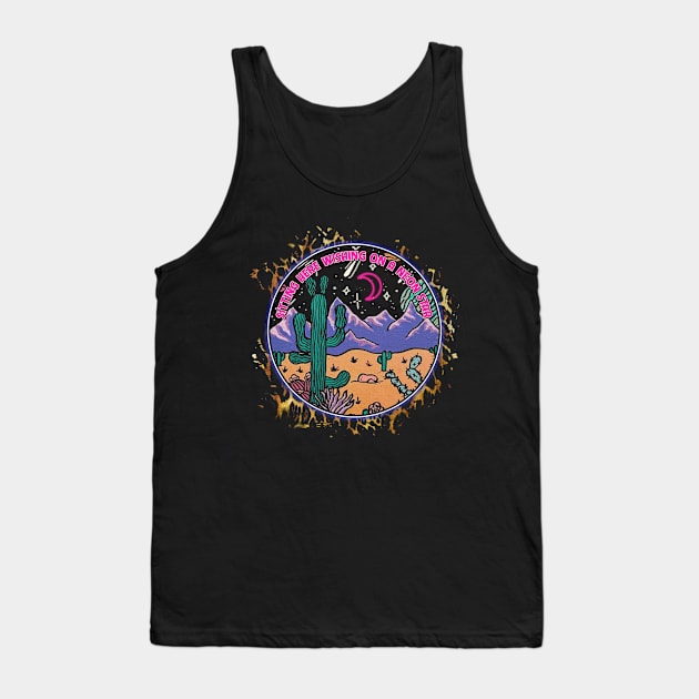 Sitting Here Wishing On A Neon Star Leopard Design Cactus Mountains Tank Top by Merle Huisman